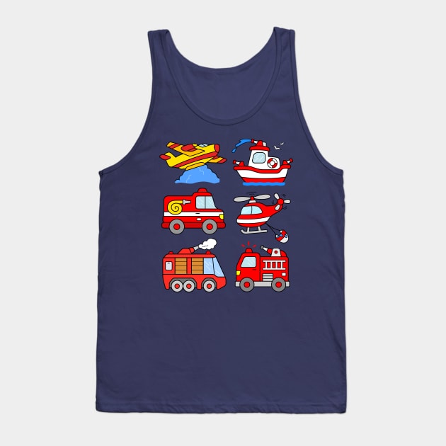 Toddler Firefighter Cars Firetrucks Kids Tank Top by samshirts